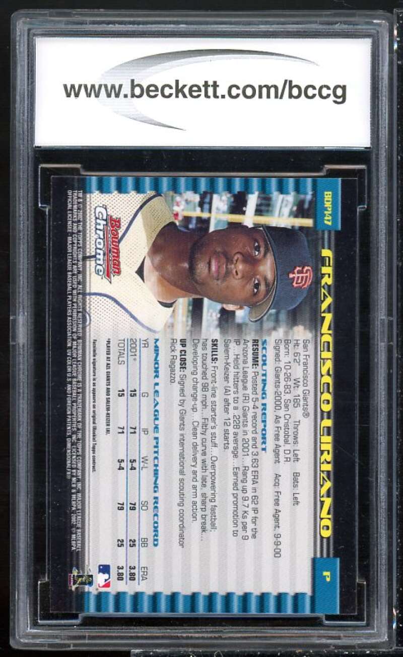 Francisco Liriano Rookie Card 2002 Bowman Chrome Draft #147 BGS BCCG 9 Image 2