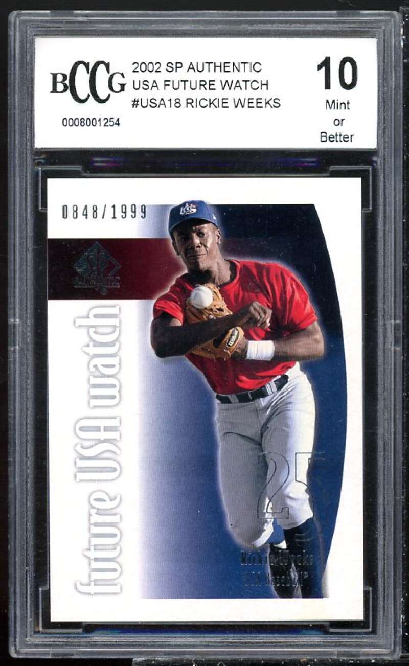 Rickie Weeks Rookie Card 2002 SP Authentic USA Future Watch #USA18 BGS BCCG 10 Image 1