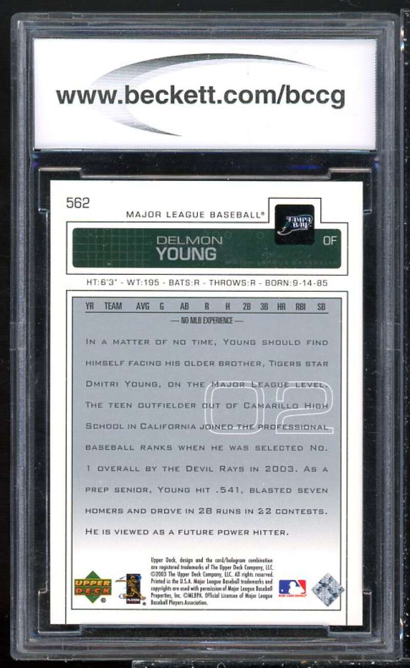 Delmon Young Rookie Card 2003 Upper Deck #562 BGS BCCG 10 Image 2