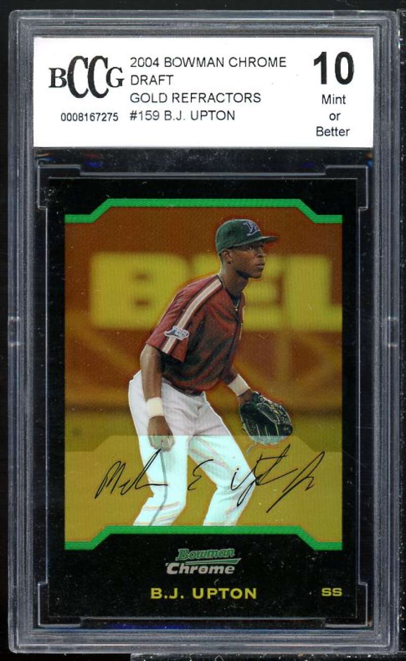 B.J. Upton Rookie Card 2004 Bowman Chrome Draft Gold Refractors #159 BGS BCCG 10 Image 1