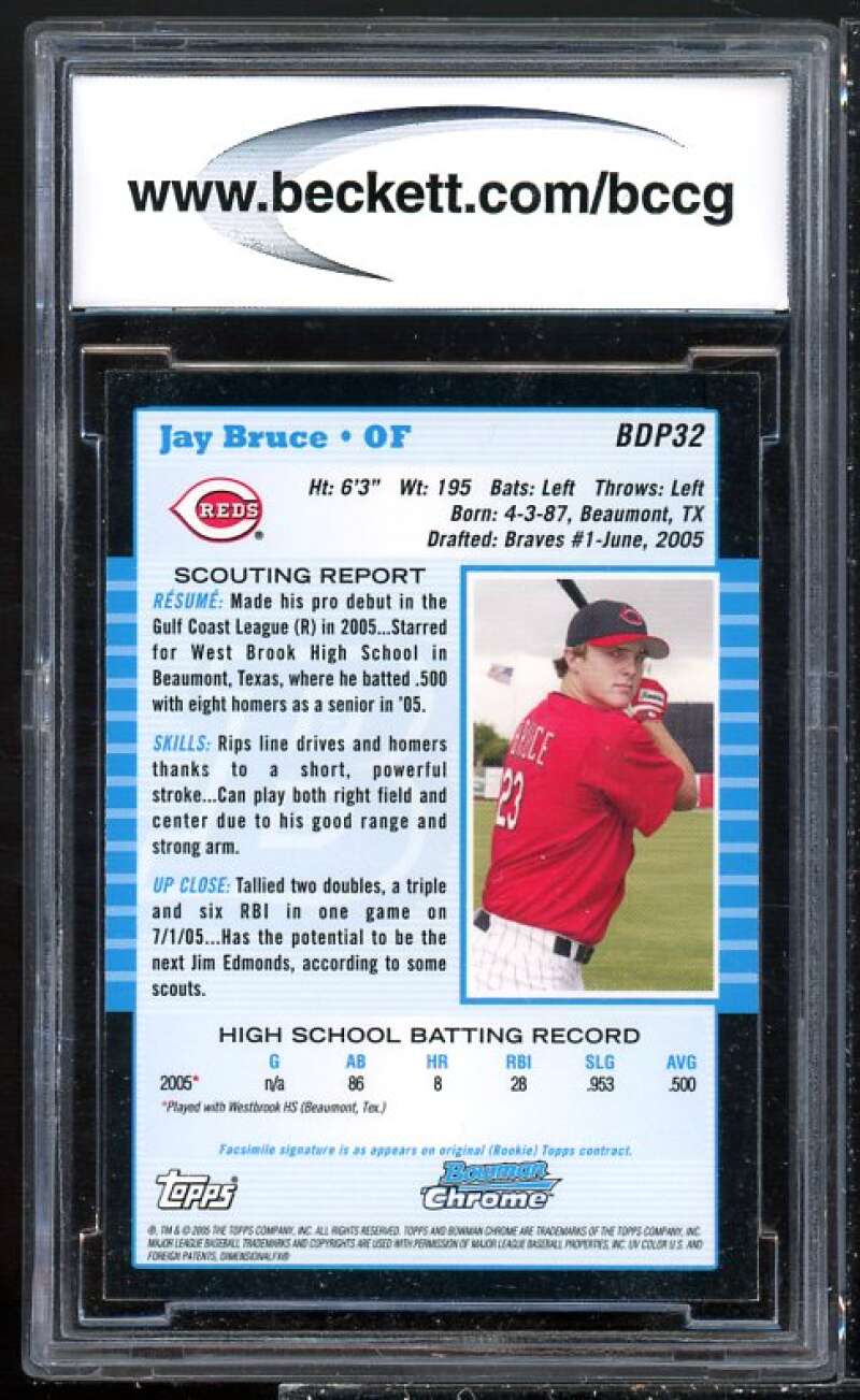 Jay Bruce Rookie Card 2005 Bowman Chrome Draft #32 BGS BCCG 10 Image 2