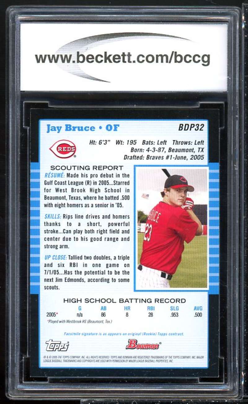 Jay Bruce Rookie Card 2005 Bowman Draft Picks #BDP32 BGS BCCG 10 Image 2