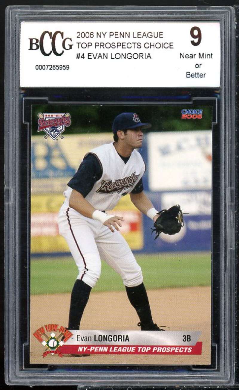 Evan Longoria Rookie Card 2006 NY Penn League Top Prospects Choice #4 BGS BCCG 9 Image 1