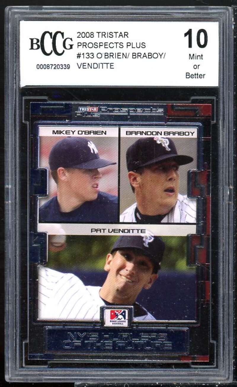 O'Brien/Braboy/Pat Venditte Rookie 2008 TriStar Prospects Plus #133 BGS BCCG 10 Image 1