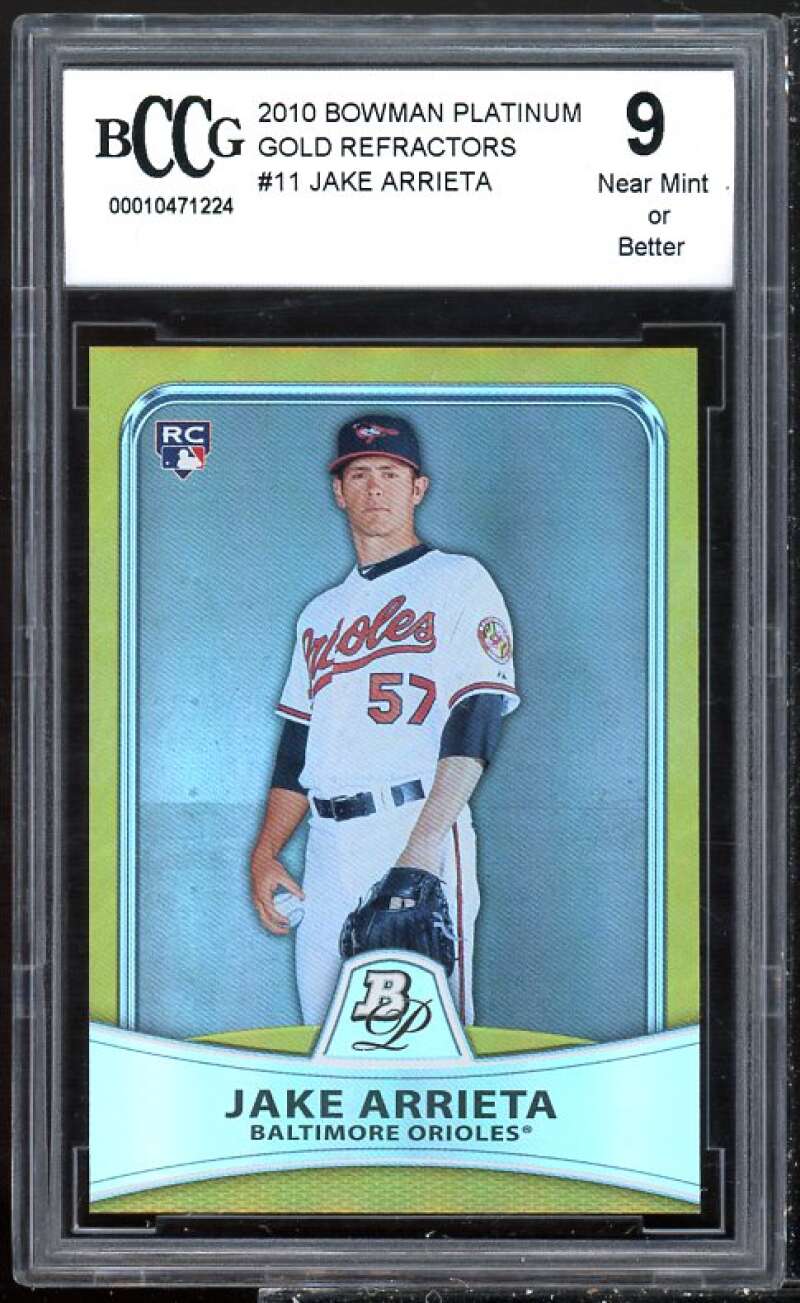 Jake Arrieta Rookie Card 2010 Bowman Platinum Gold Refractors #11 BGS BCCG 9 Image 1