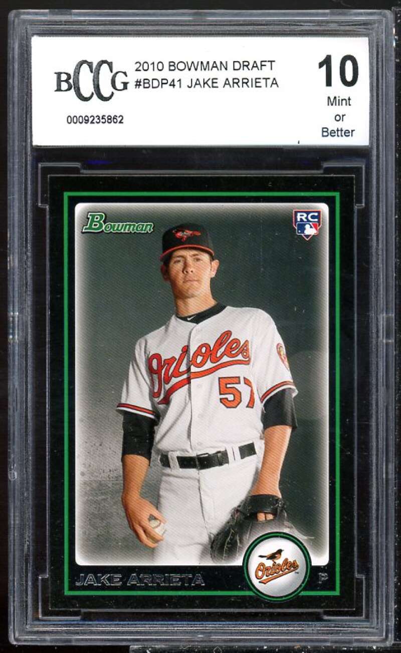 Jake Arrieta Rookie Card 2010 Bowman Draft #BDP41 BGS BCCG 10 Image 1