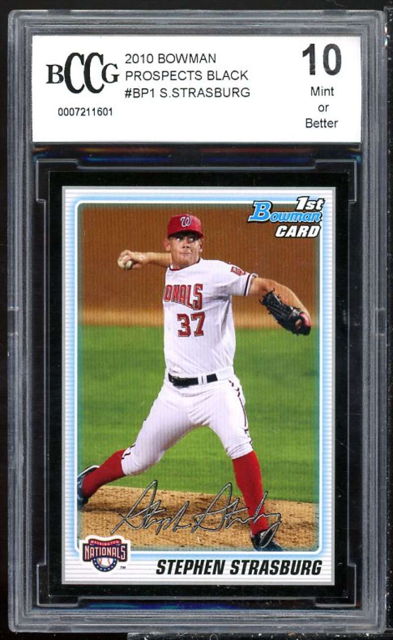 Stephen Strasburg Rookie Card 2010 Bowman Prospects Black #BP1 BGS BCCG 10 Image 1