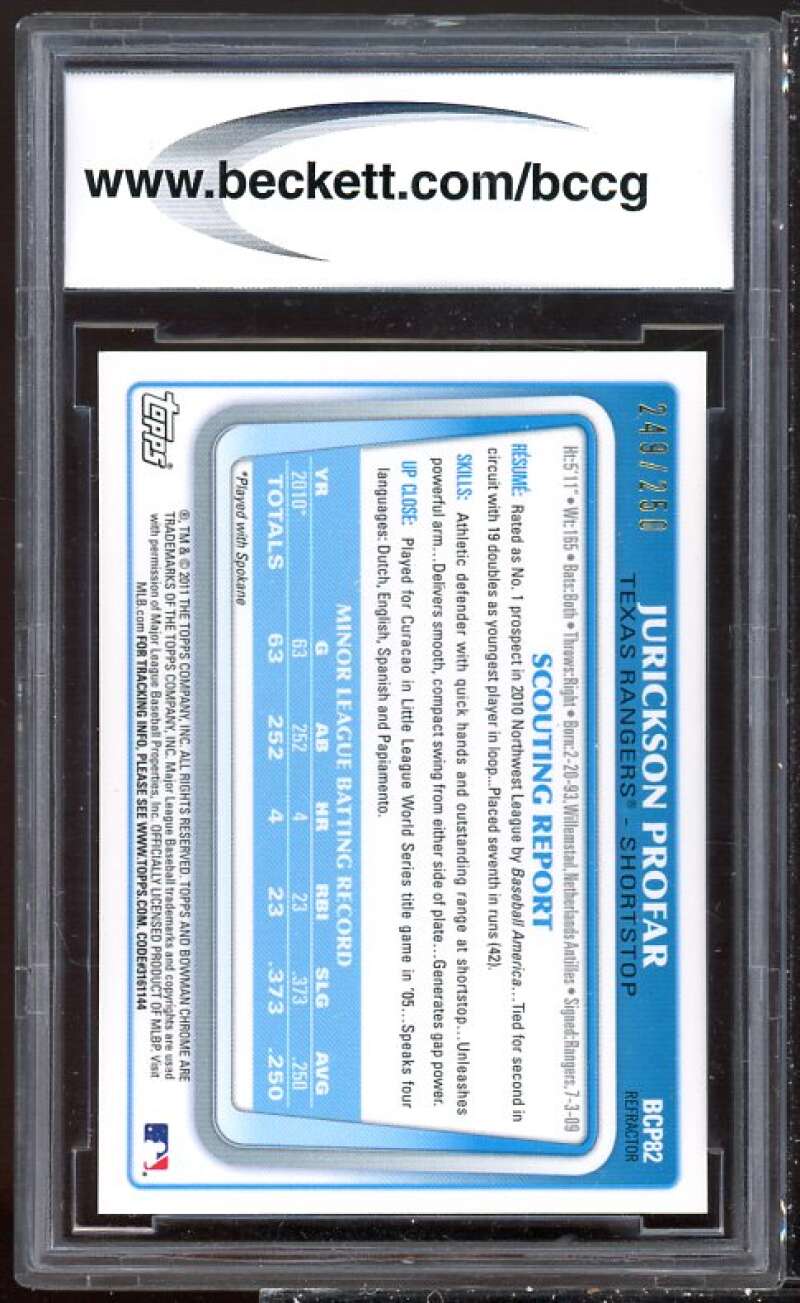 Jurickson Profar Rookie 2011 Bowman Chrome Blue Refractors #BCP82 BGS BCCG 10 Image 2