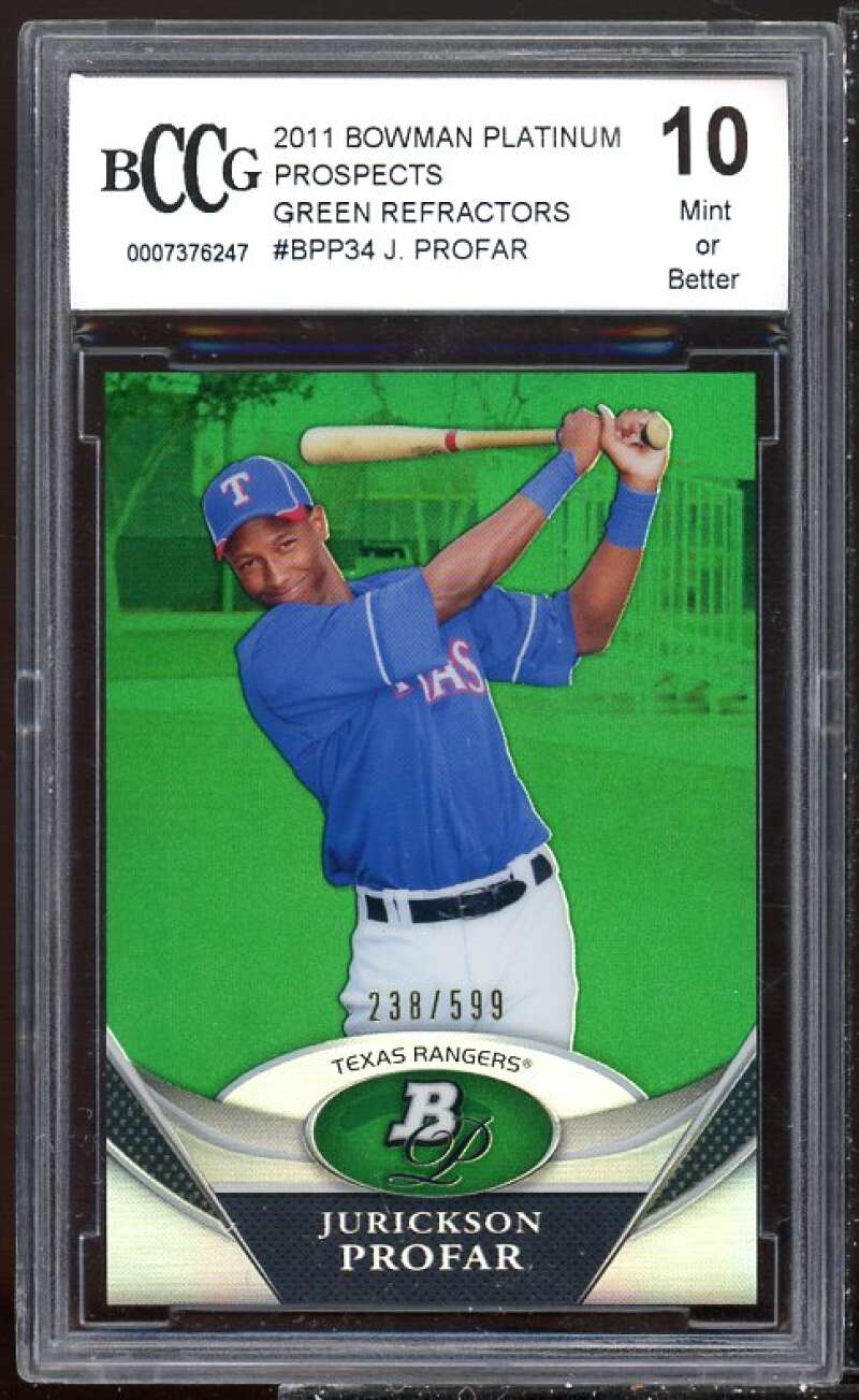 Jurickson Profar RC 2011 Bowman Platinum Pros Green Refractors #34 BGS BCCG 10 Image 1