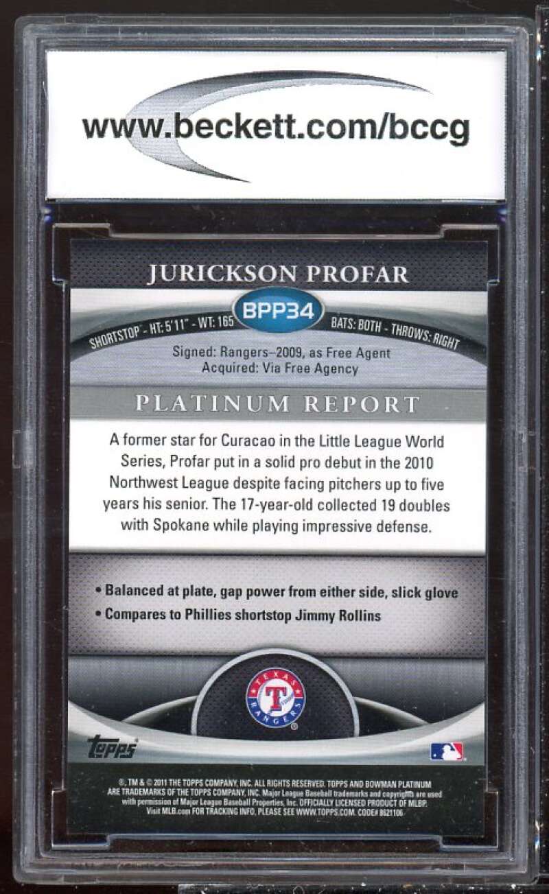 Jurickson Profar RC 2011 Bowman Platinum Pros Green Refractors #34 BGS BCCG 10 Image 2