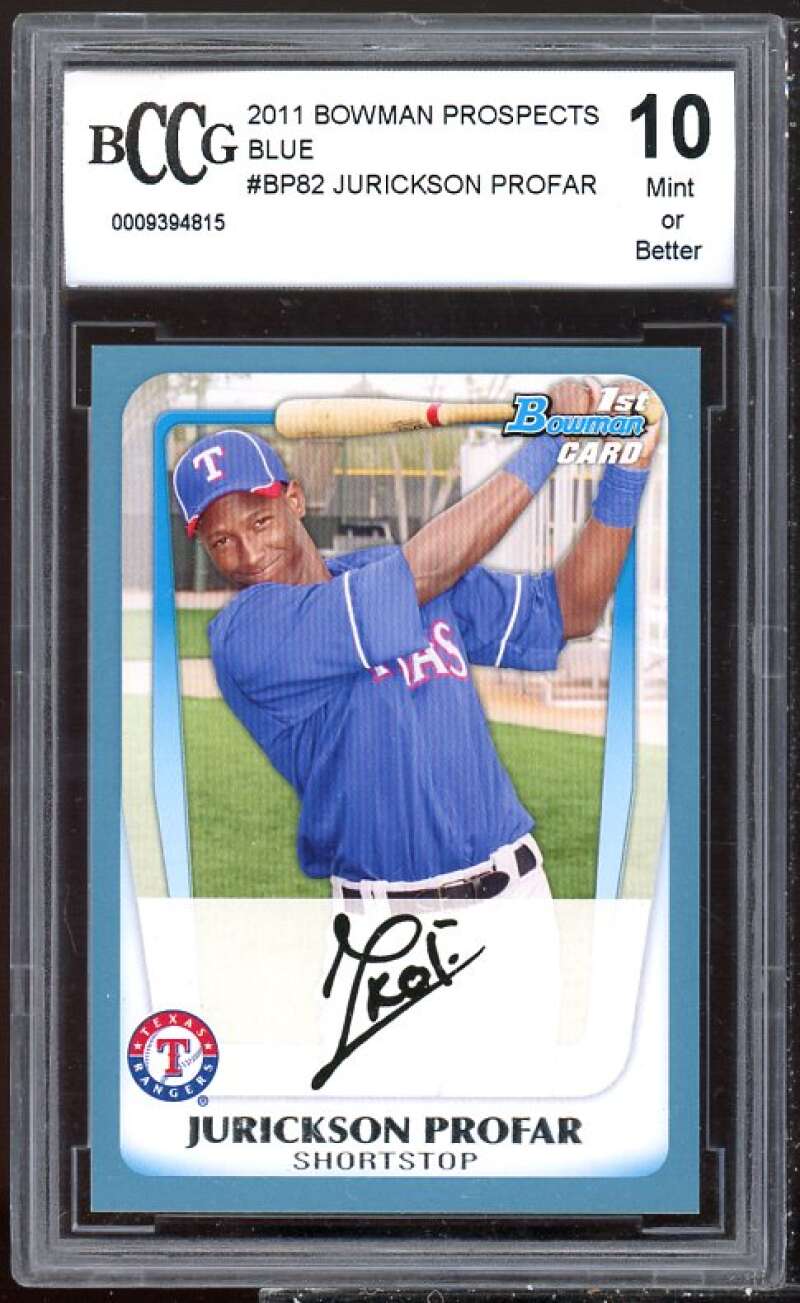 Jurickson Profar Rookie Card 2011 Bowman Prospects Blue #BP82 BGS BCCG 10 Image 1