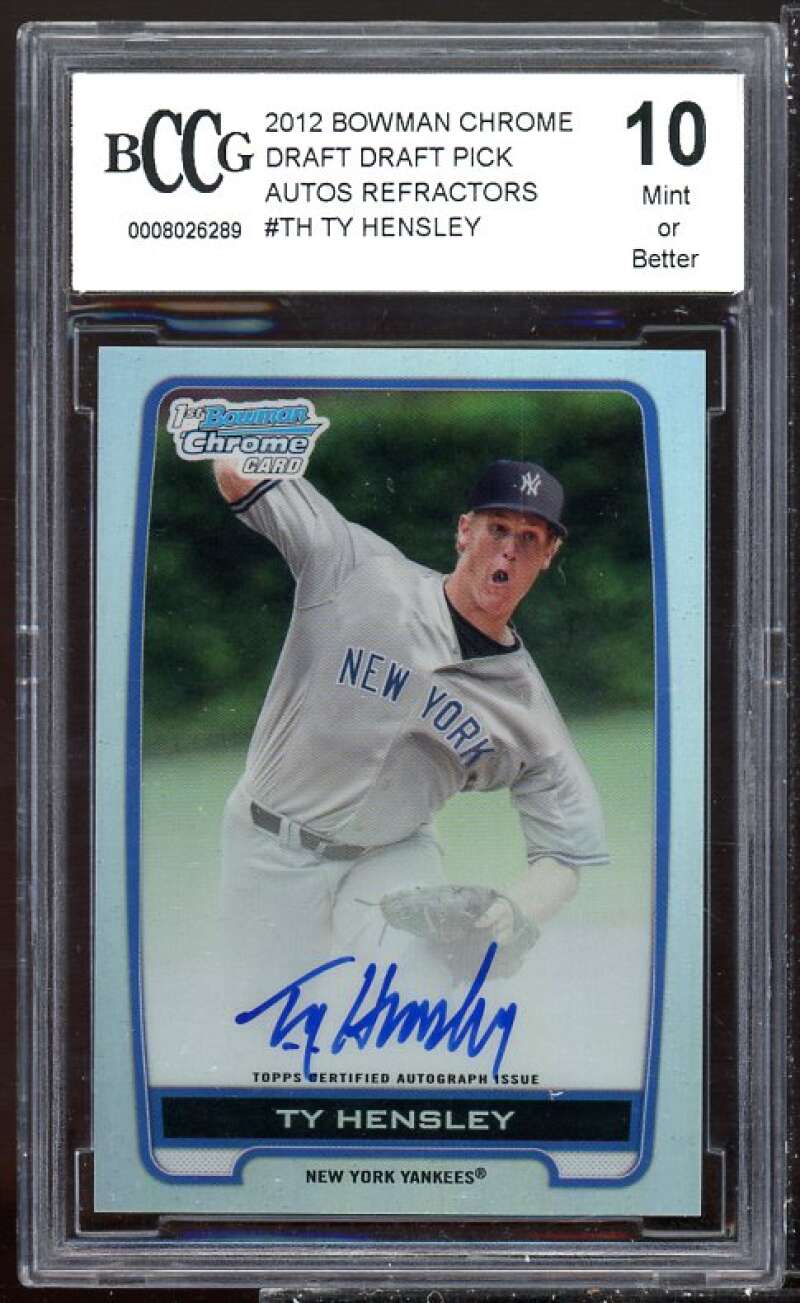 Ty Hensley Rookie 2012 Bowman Chrome Draft Picks Auto Refractor #TH BGS BCCG 10 Image 1