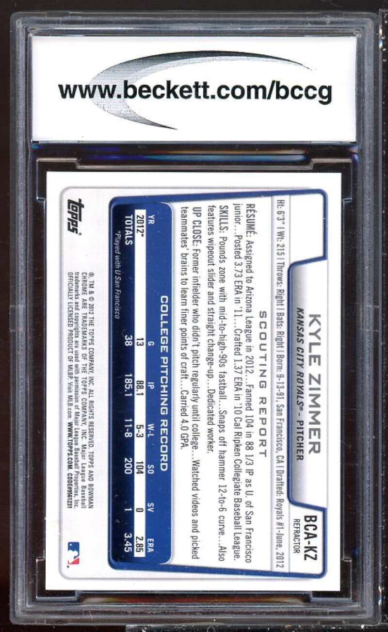 Kyle Zimmer Rookie 2012 Bowman Chrome Draft Picks Auto Refractor #KZ BGS BCCG 10 Image 2