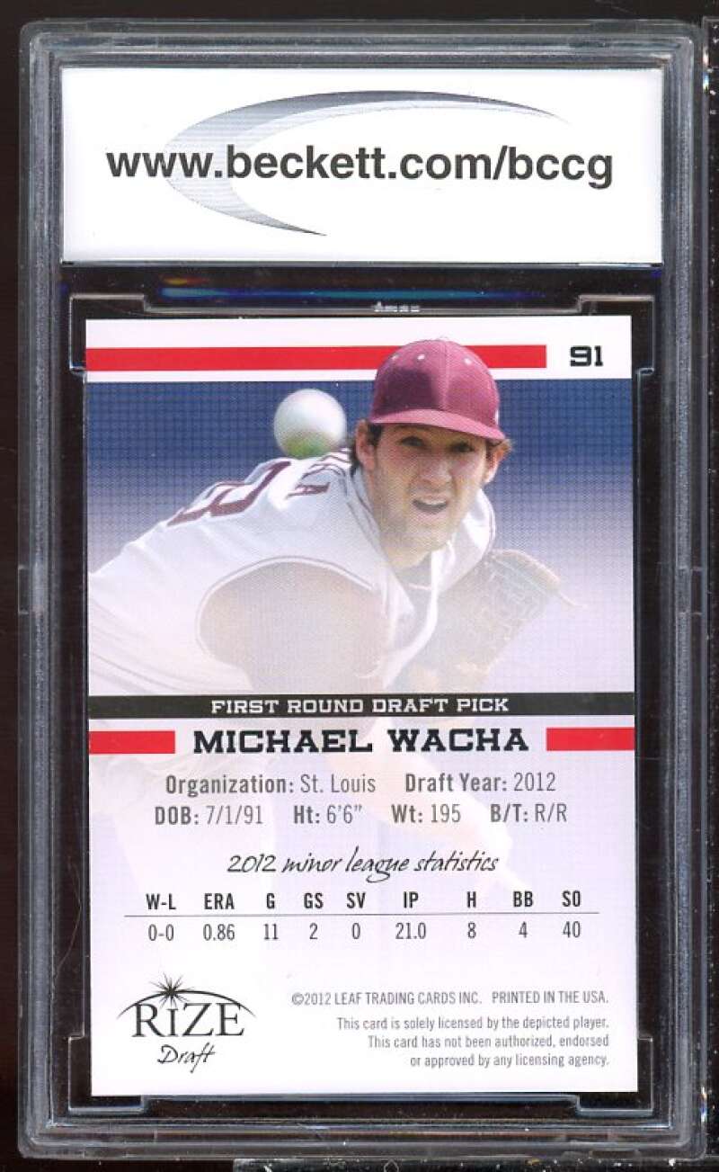 Michael Wacha Rookie Card 2012 Rize Draft Gold #91 BGS BCCG 10 Image 2