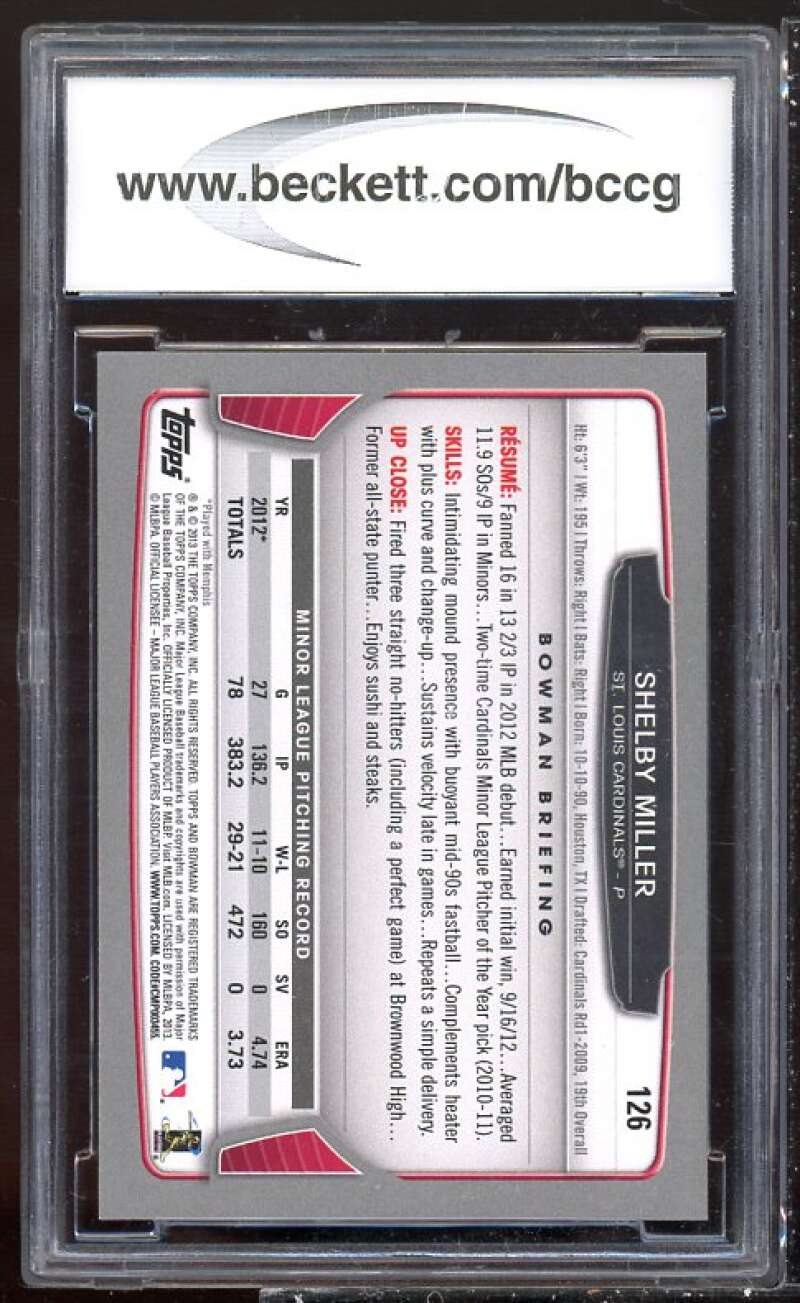 Shelby Miller Rookie Card 2013 Bowman #126 BGS BCCG 10 Image 2