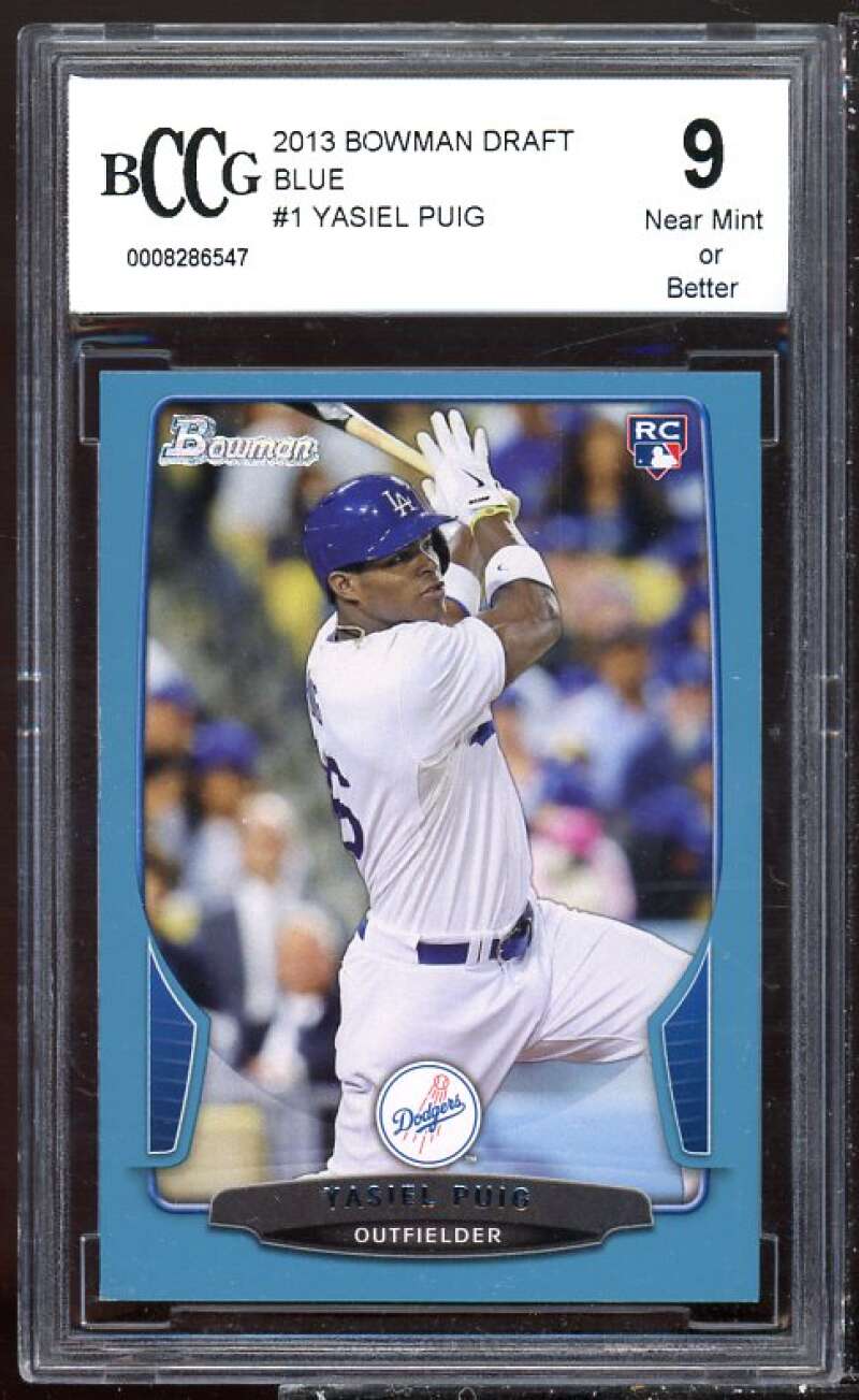 Yasiel Puig Rookie Card 2013 Bowman Draft Blue #1 BGS BCCG 9 Image 1