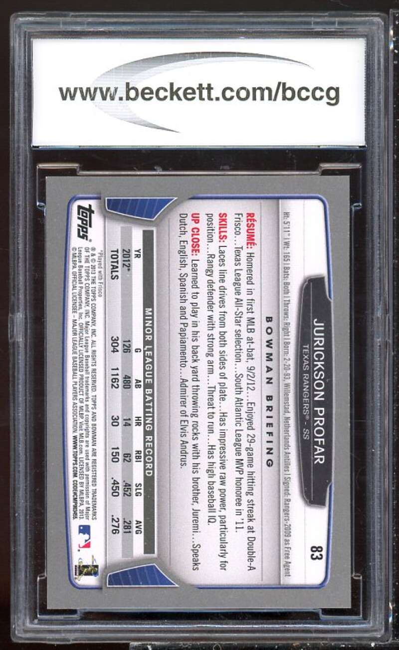 Jurickson Profar Rookie Card 2013 Bowman Gold #83 BGS BCCG 10 Image 2