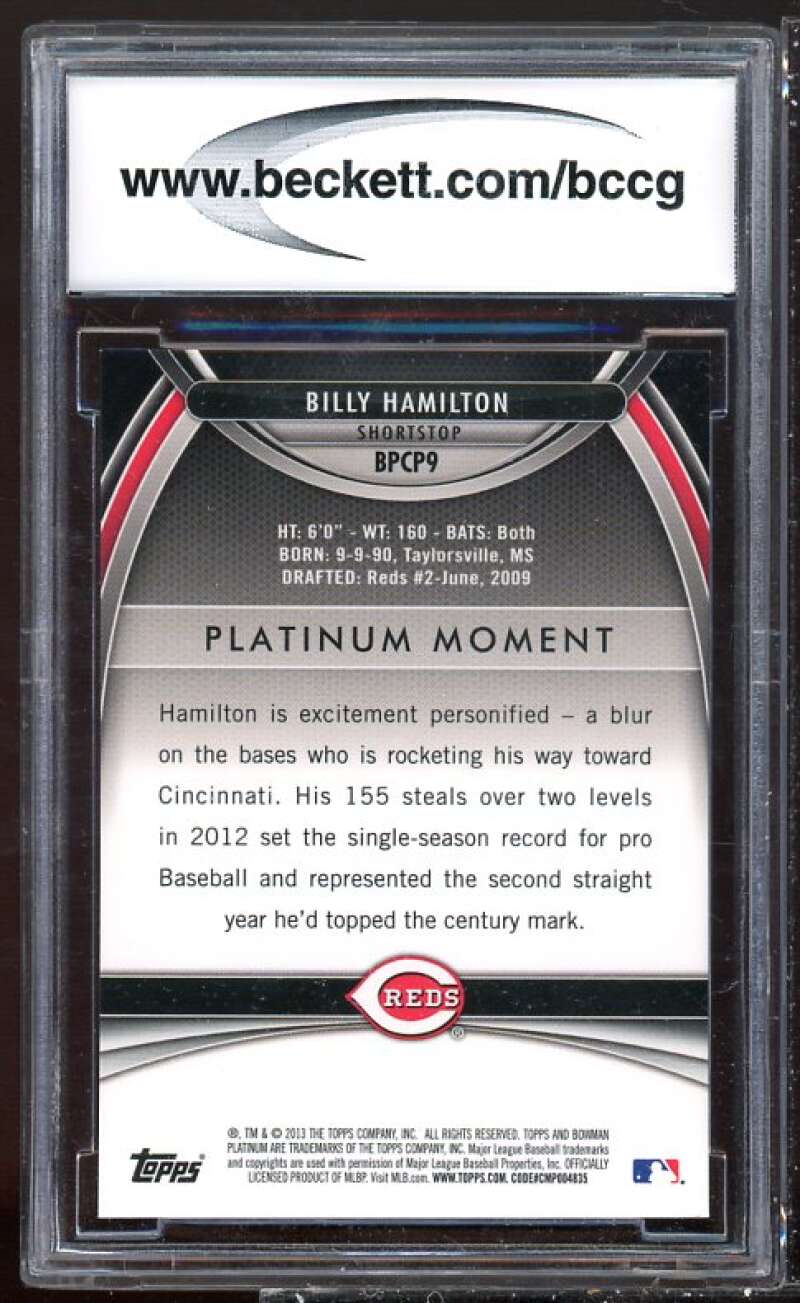 Billy Hamilton Rookie 2013 Bowman Platinum Chrome Pros Blue Ref #9 BGS BCCG 10 Image 2