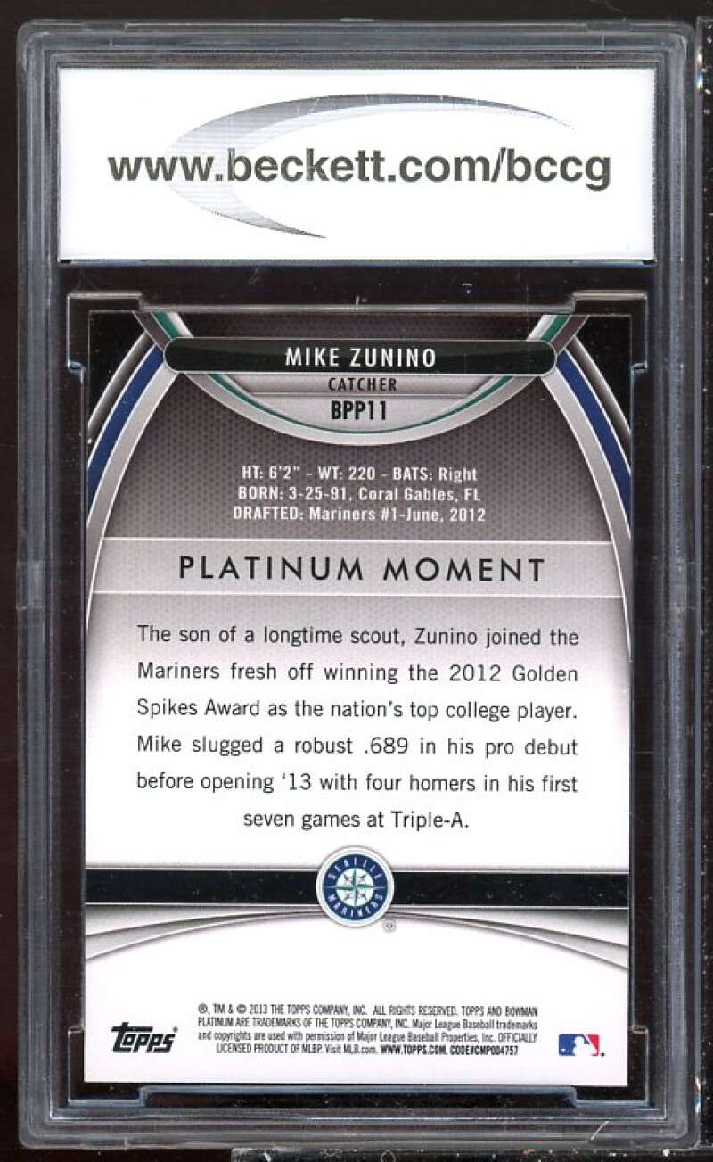 Mike Zunino Rookie Card 2013 Bowman Platinum Prospects #BPP11 BGS BCCG 10 Image 2