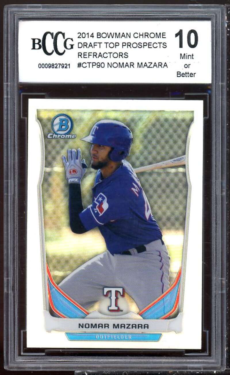 Nomar Mazara Rookie Card 2014 Bowman Chrome Draft TP Refractors #90 BGS BCCG 10 Image 1