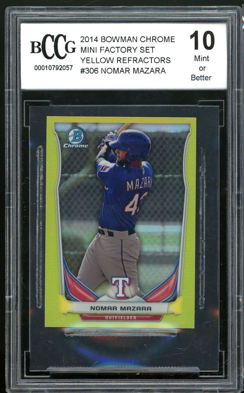 Nomar Mazara Rookie 2014 Bowman Chrome Mini Yellow Refractors #90 BGS BCCG 10 Image 1