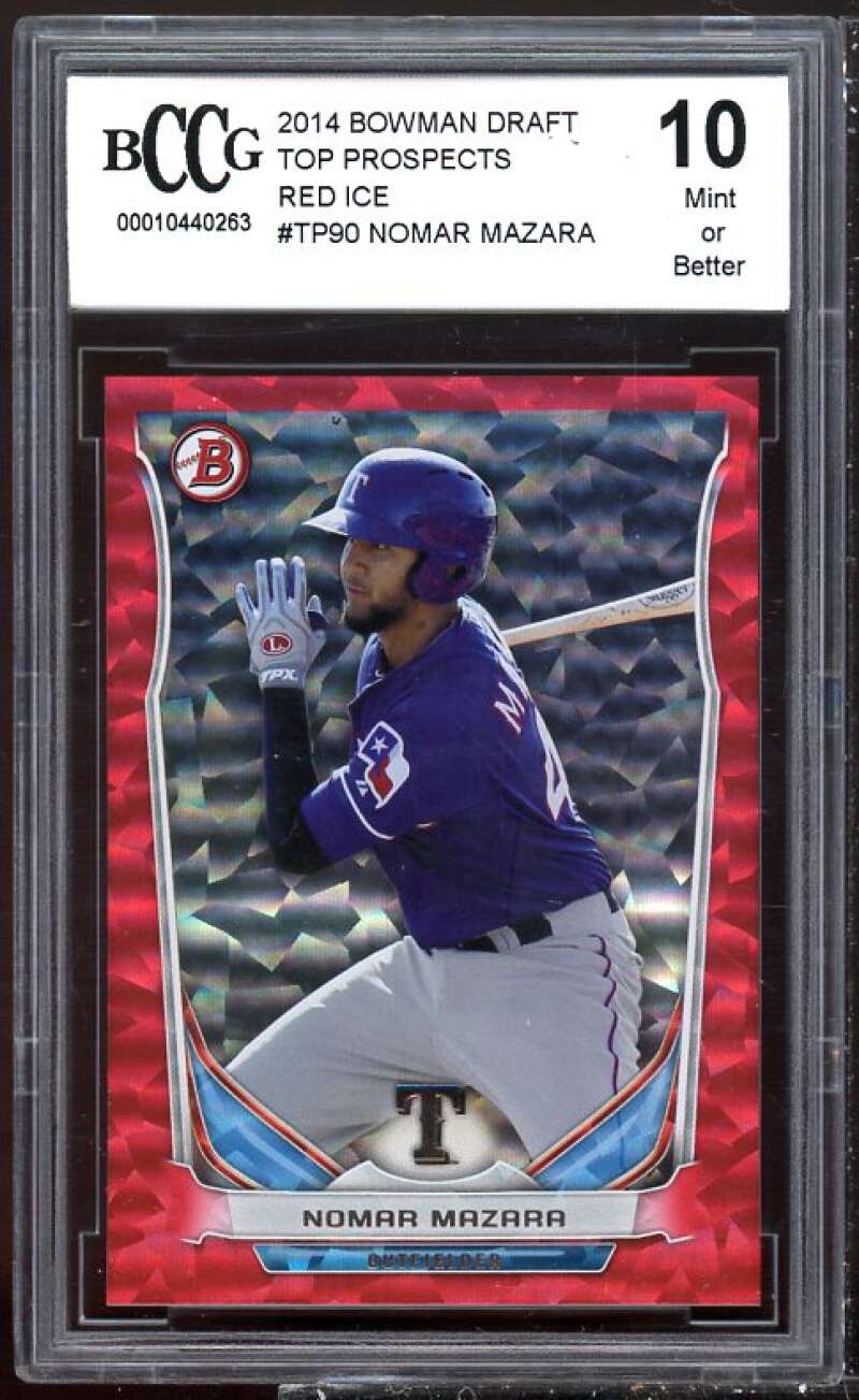 Nomar Mazara Rookie Card 2014 Bowman Draft TP Red Ice #TP90 BGS BCCG 10 Image 1