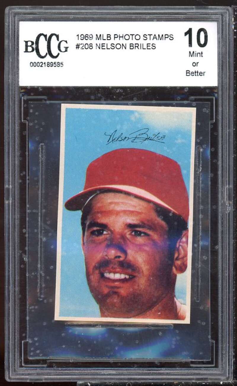 Nelson Briles Card 1969 MLB Photo Stamps #208 BGS BCCG 10 Image 1