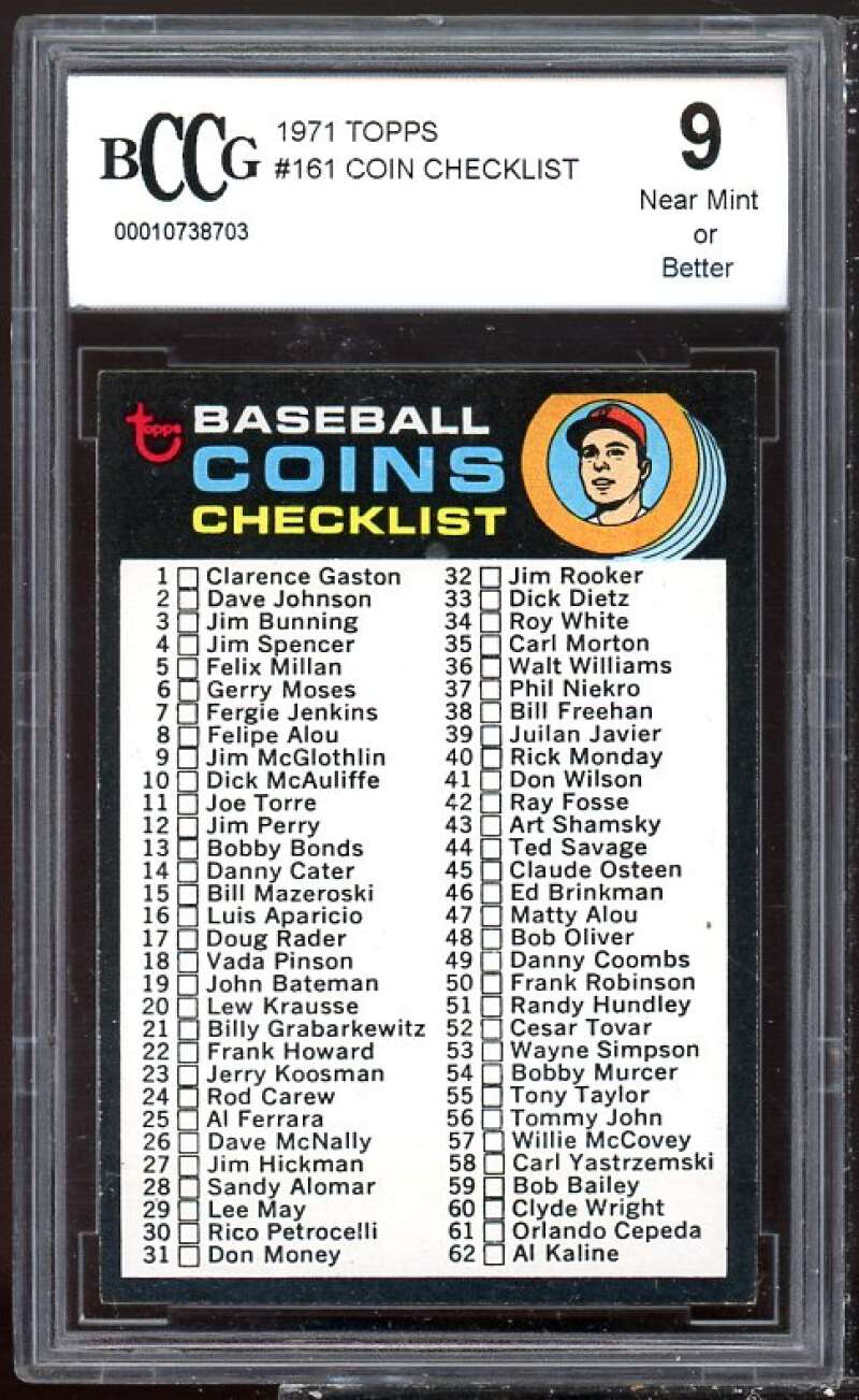 Checklist Card 1971 Topps #161 BGS BCCG 9 Image 1