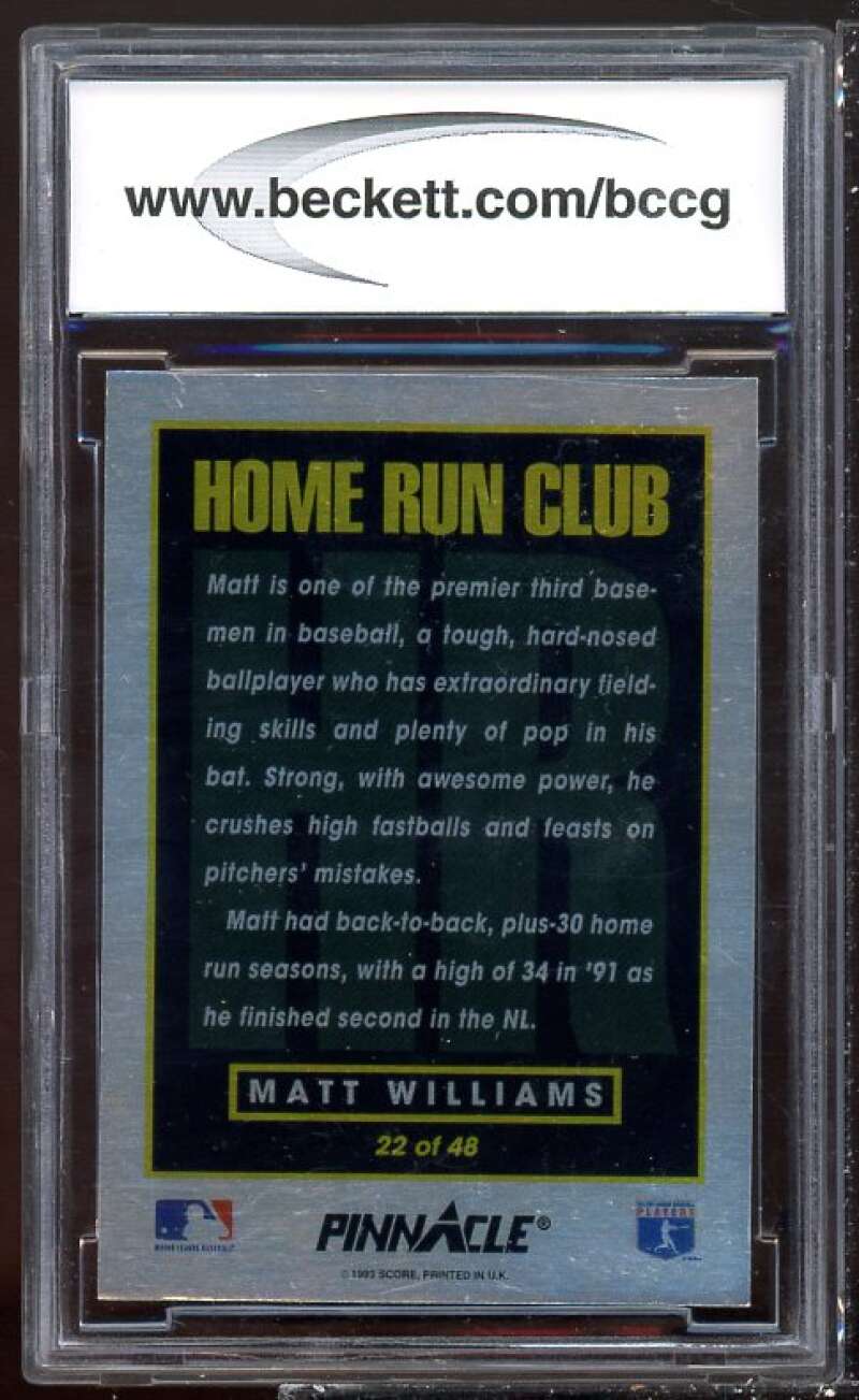 Matt Williams Card 1993 Pinnacle Home Run Club #22 BGS BCCG 10 Image 2