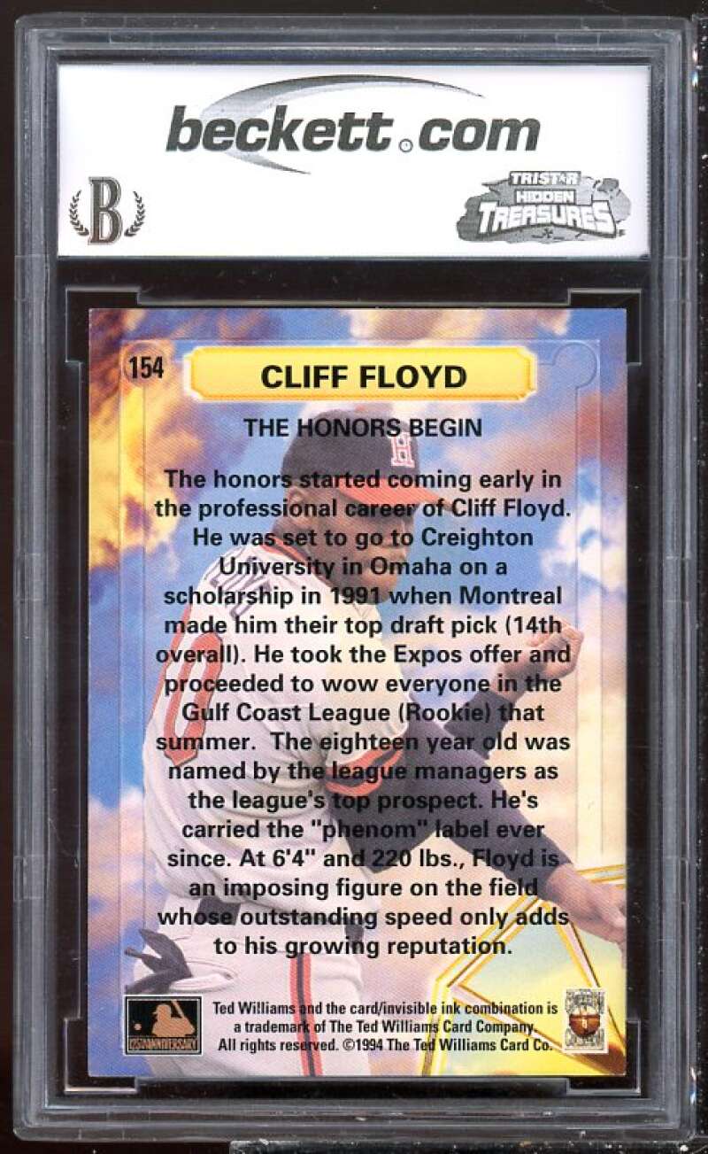 Cliff Floyd Card 1994 Ted Williams The Honors Begin #154 BGS BCCG 9 Image 2