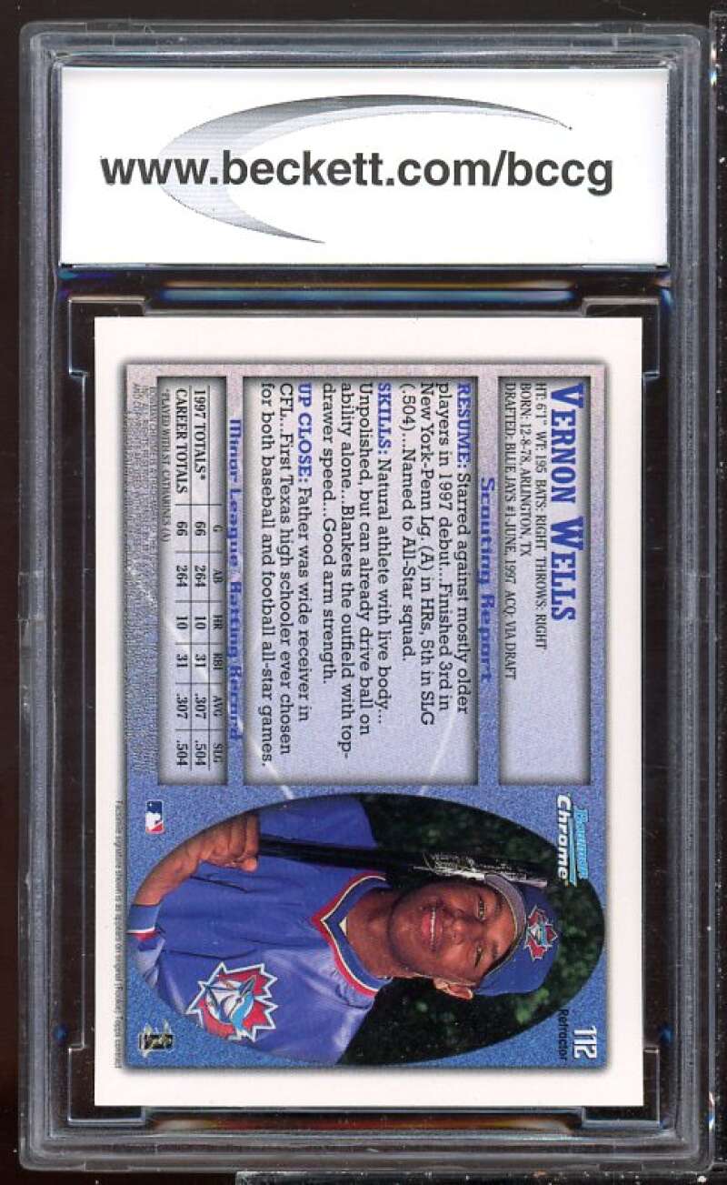 Vernon Wells Card 1998 Bowman Chrome International Refractors #112 BGS BCCG 10 Image 2