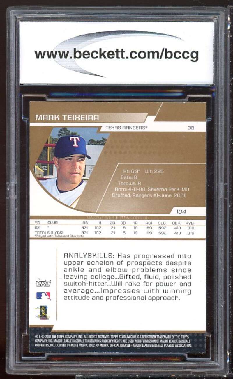 Mark Teixeira Card 2003 Stadium Club #104r BGS BCCG 9 Image 2