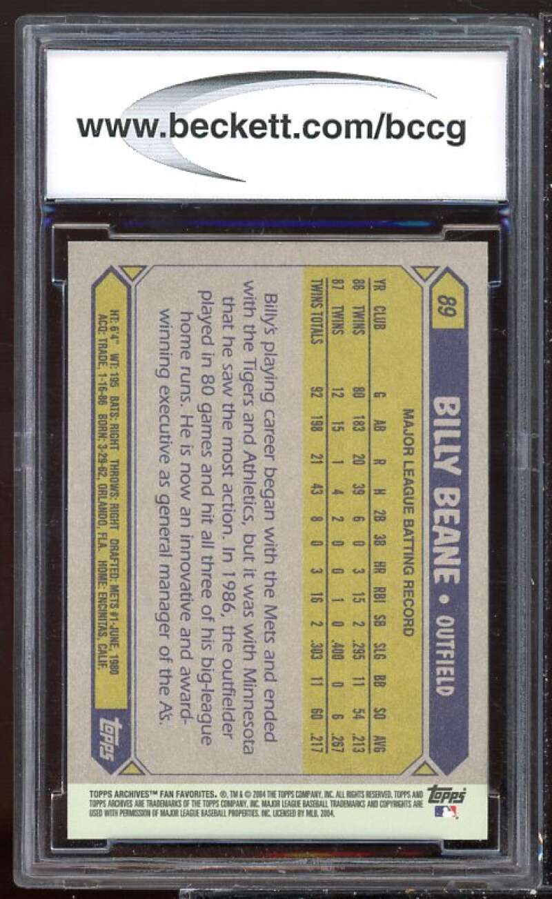 Billy Beane Card 2004 Topps All-Time Fan Favorites #89 BGS BCCG 10 Image 2