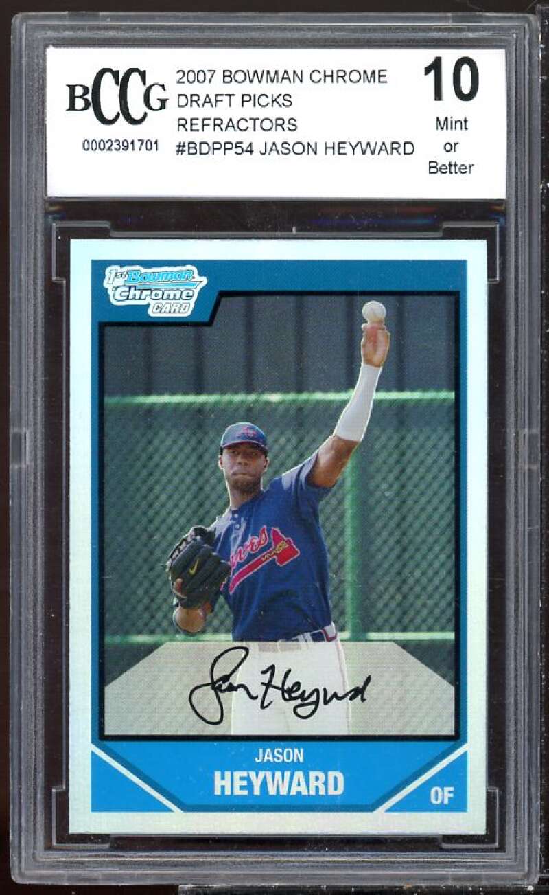 Jason Heyward Rookie Card 2007 Bowman Chrome DP Refractors #BDPP54 BGS BCCG 10 Image 1