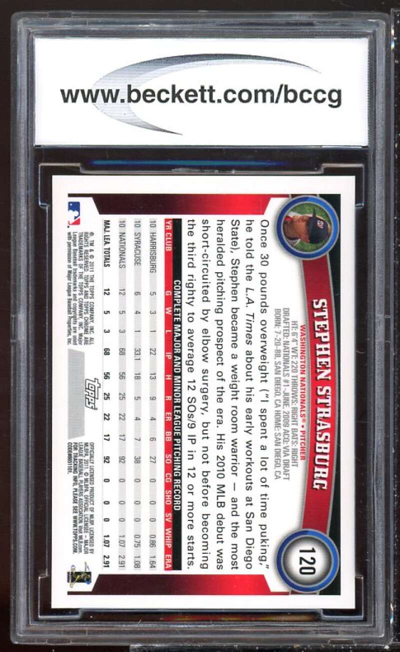 Stephen Strasburg Card 2011 Topps Chrome X-Fractors #120 BGS BCCG 10 Image 2