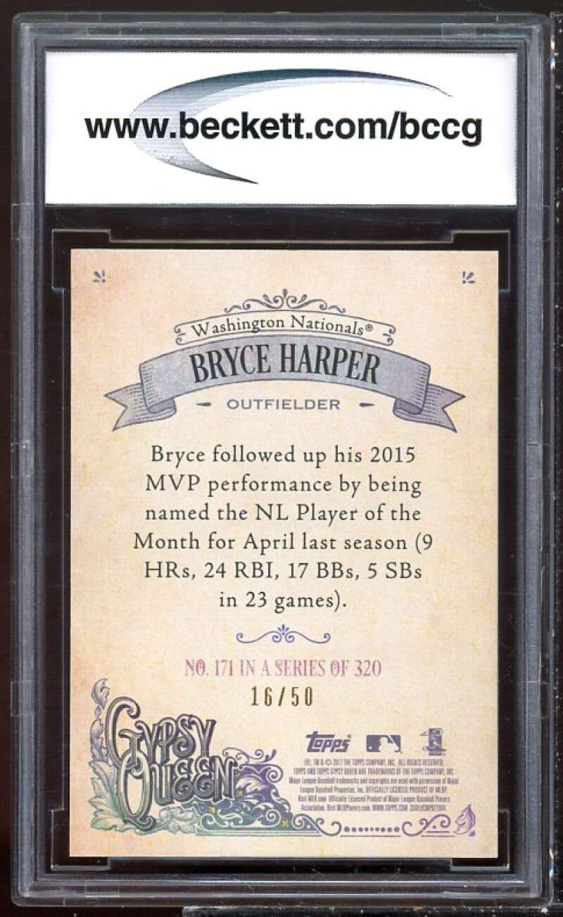 Bryce Harper Card 2017 Topps Gypsy Queen Black And White #171 BGS BCCG 10 Image 2