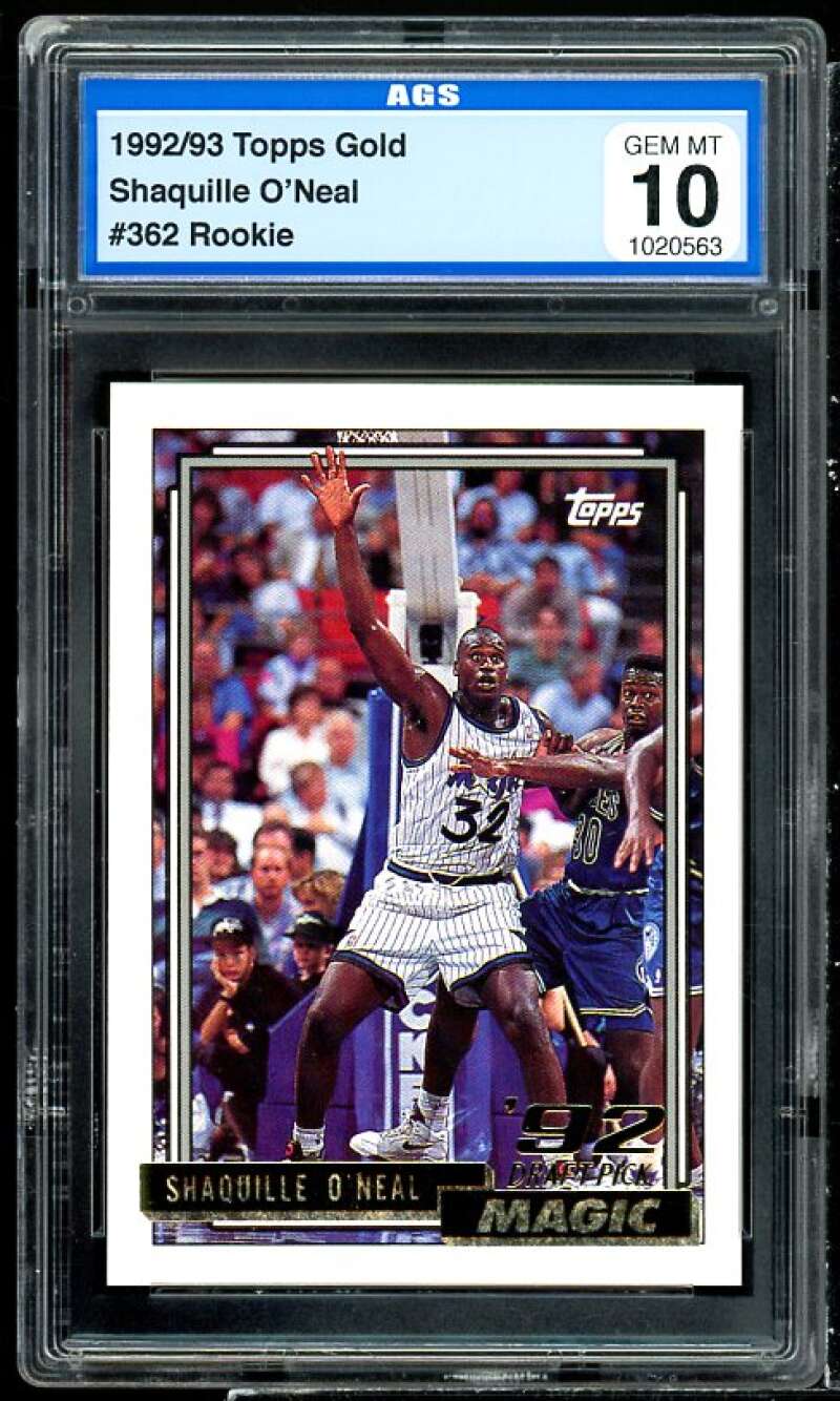Shaquille O'Neal Rookie Card 1992-93 Topps Gold #362 AGS 10 GEM MINT Image 1