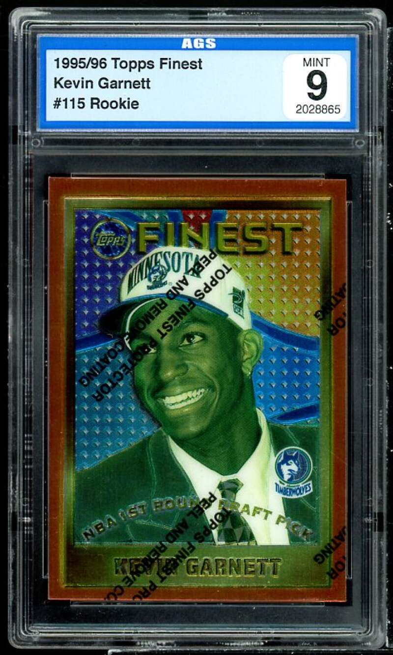 Kevin Garnett Rookie Card 1995-96 Topps Finest #115 AGS 9 MINT Image 1