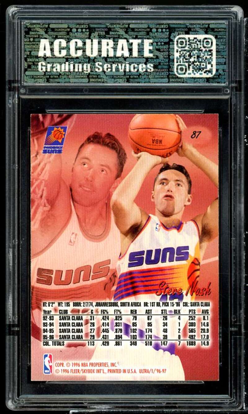 Steve Nash Rookie Card 1996-97 Ultra #87 AGS 9 MINT Image 2