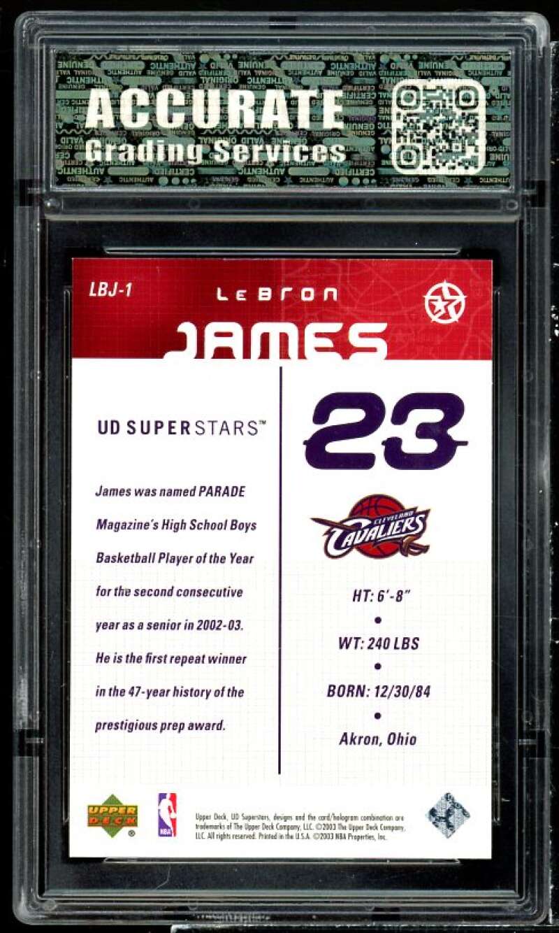 Lebron James Rookie Card 2003 UD Super Stars #LBJ-1 AGS 10 GEM MT Image 2