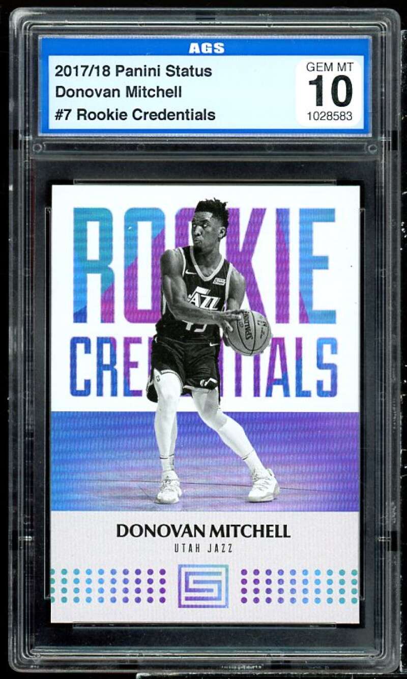 Donovan Mitchell Rookie 2017-18 Panini Status Rookie Credential #7 AGS 10 GEM MT Image 1