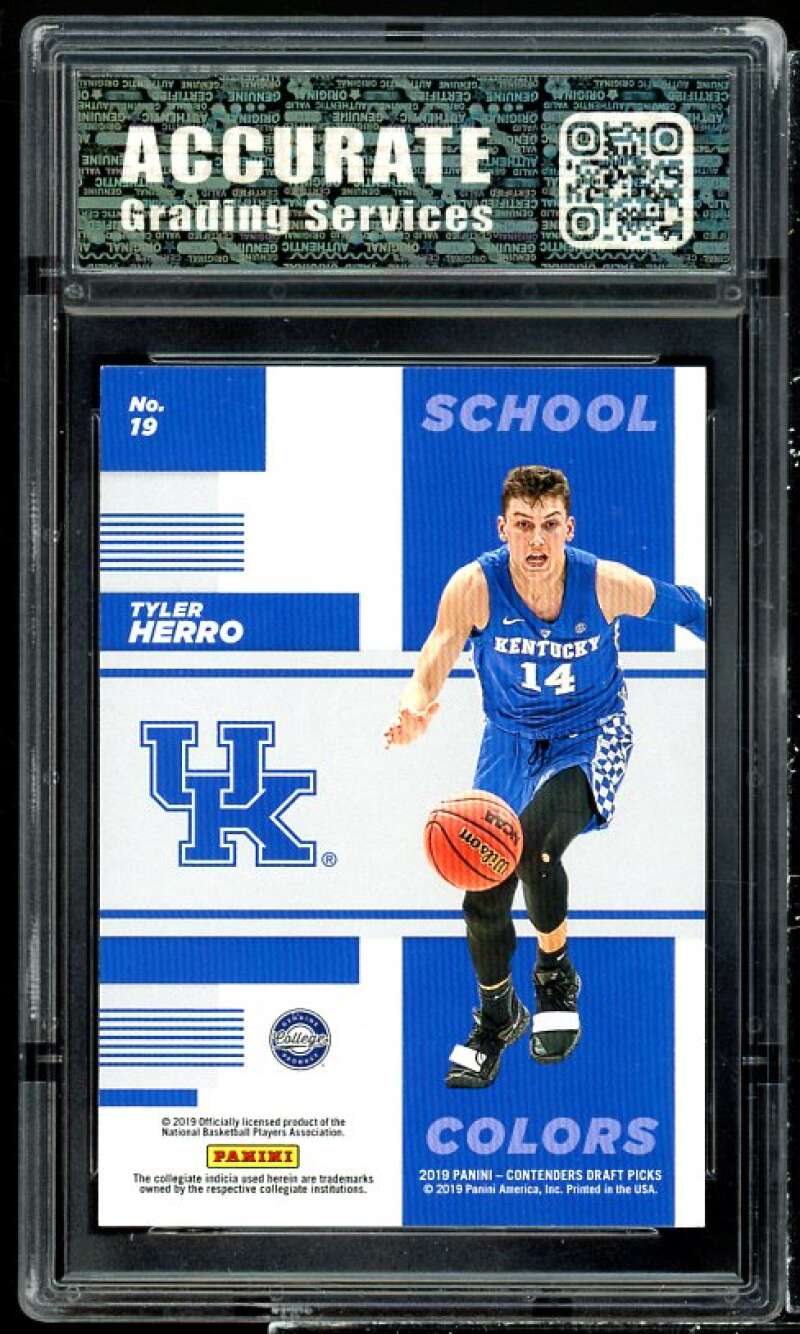 Tyler Herro Rookie 2019-20 Panini Contenders DP School Colors #19 AGS 10 GEM MT Image 2