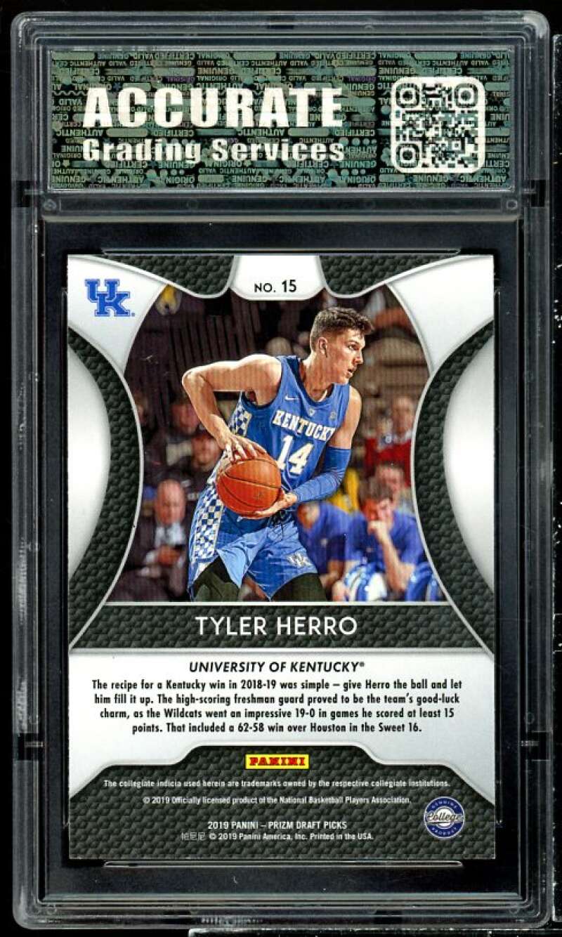 Tyler Herro Rookie Card 2019-20 Panini Prizm Draft Picks #15 AGS 10 GEM MT Image 2