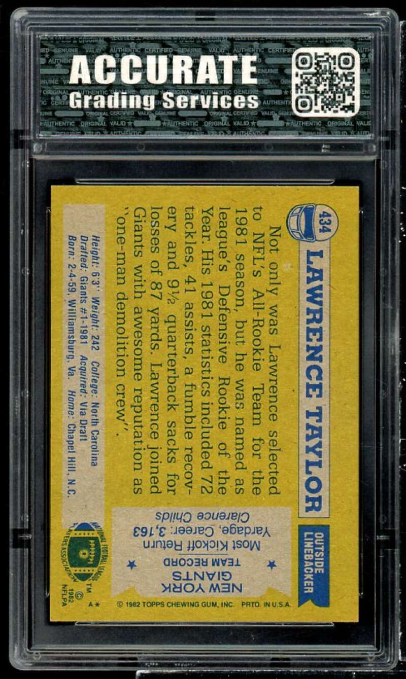 Lawrence Taylor Rookie Card 1982 Topps #434 AGS 8 NM-MT Image 2