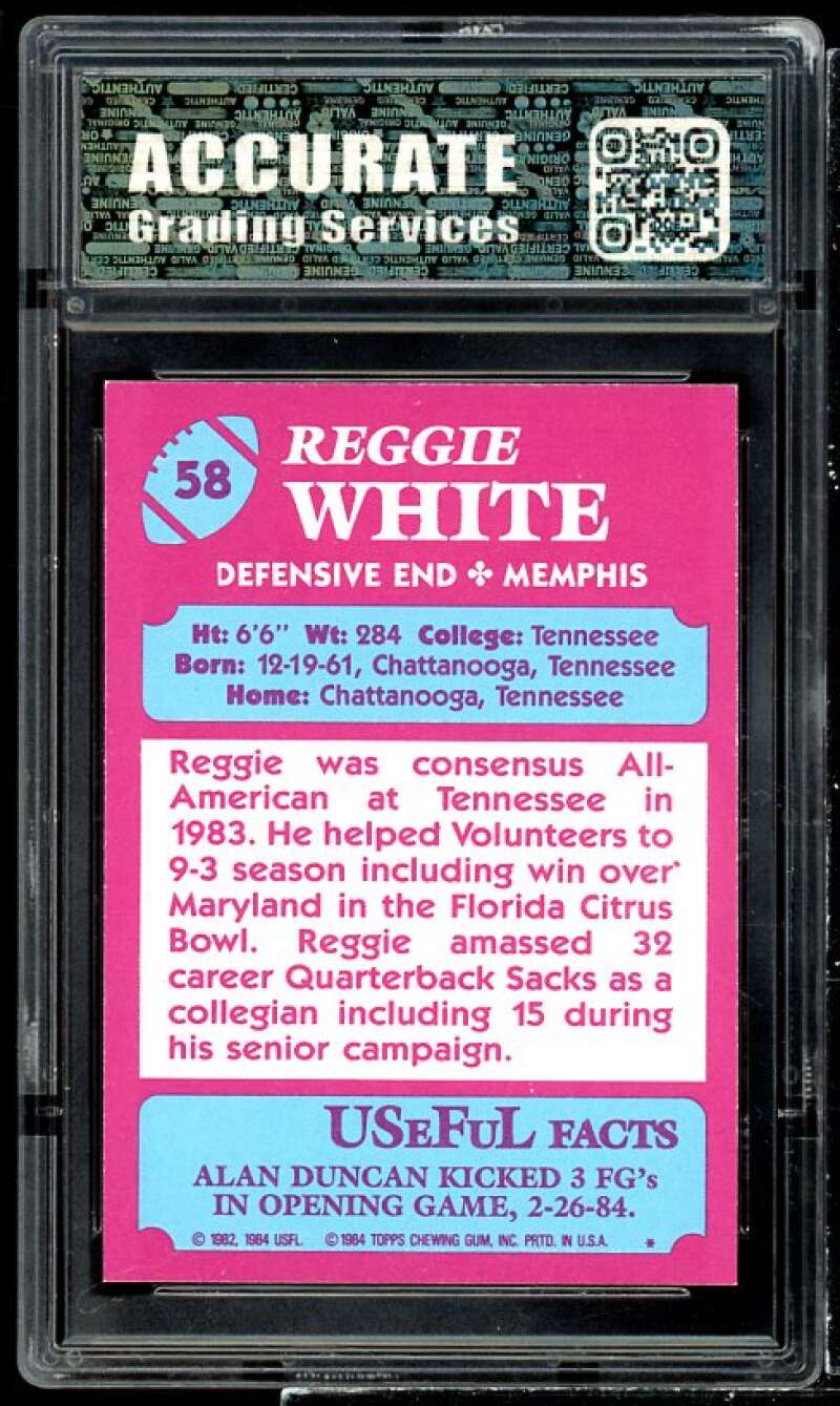 Reggie White Rookie Card 1984 Topps USFL #58 AGS 9 MINT Image 2