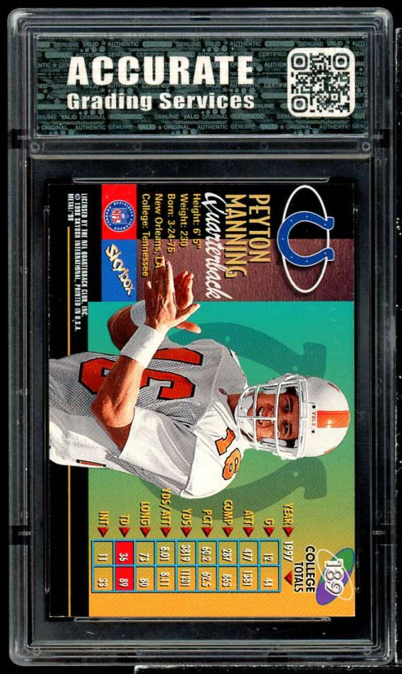 Peyton Manning Rookie Card 1998 Metal Universe #189 AGS 10 GEM MT Image 2