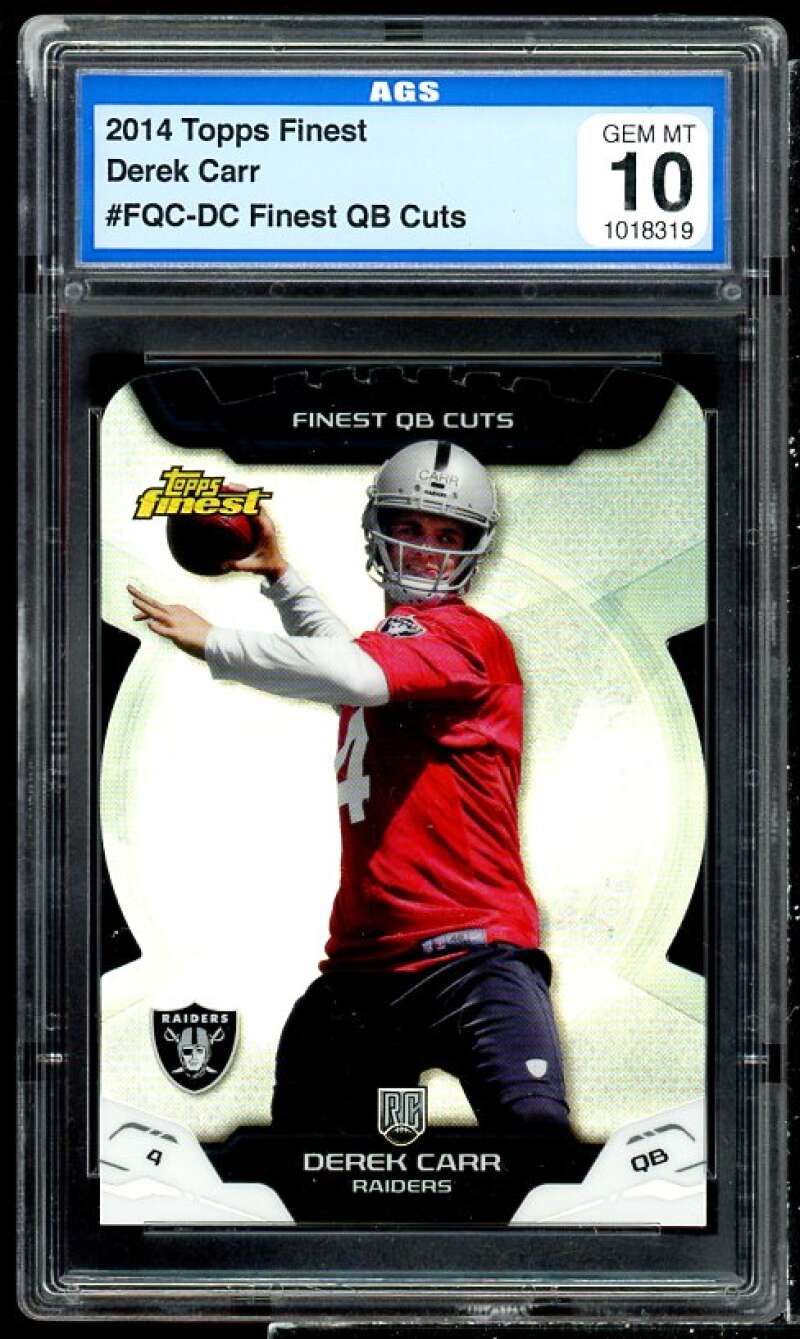 Derek Carr Rookie Card 2014 Finest Finest QB Cuts #FQC-DC AGS 10 GEM MT Image 1