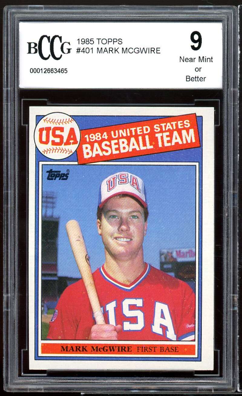 1985 Topps #401 Mark McGwire Rookie Card BGS BCCG 9 Near Mint+ Image 1