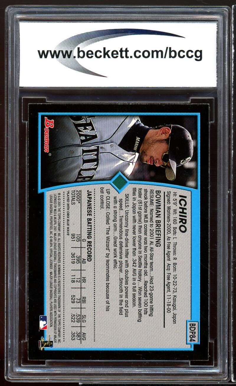 2001 Bowman Draft Picks #BDP84 Ichiro Suzuki Rookie Card BGS BCCG 10 Mint+ Image 2