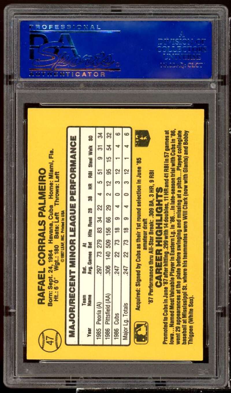 Rafael Palmeiro Rookie Card 1987 Donruss The Rookies #47 PSA 9 Image 2